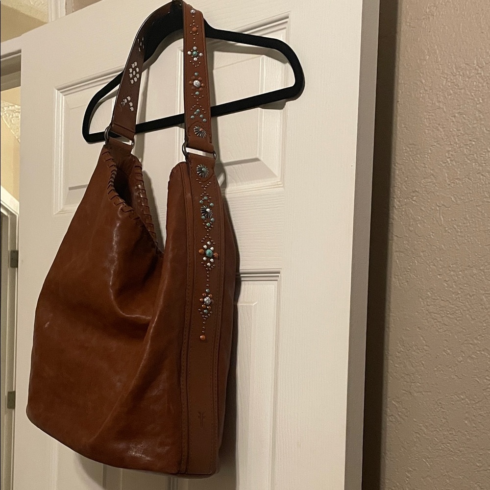 FRYE AND CO. Brown Leather Hobo with Studded Accent Strap